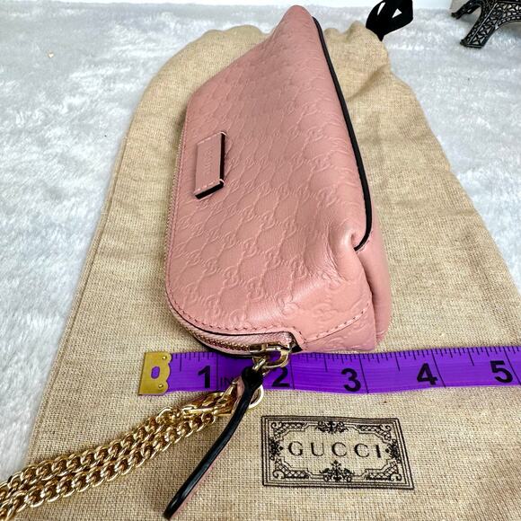 GUCCI pink guccissima leather wristlet cosmetic pouch bag Very Pretty! GREAT - Picture 14 of 16